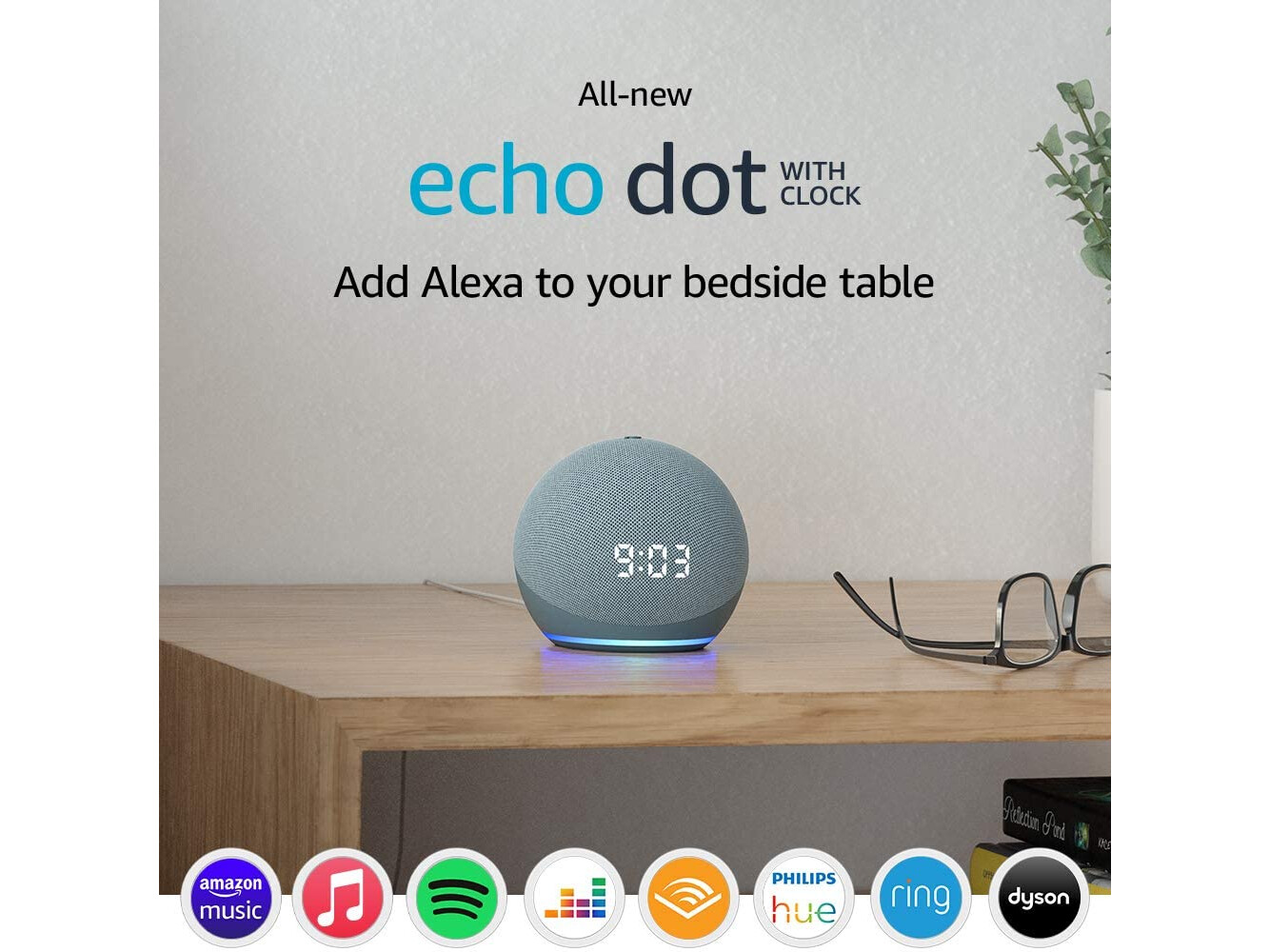 Echo Dot 4th Generation Smart Speaker with Clock - Glacier White